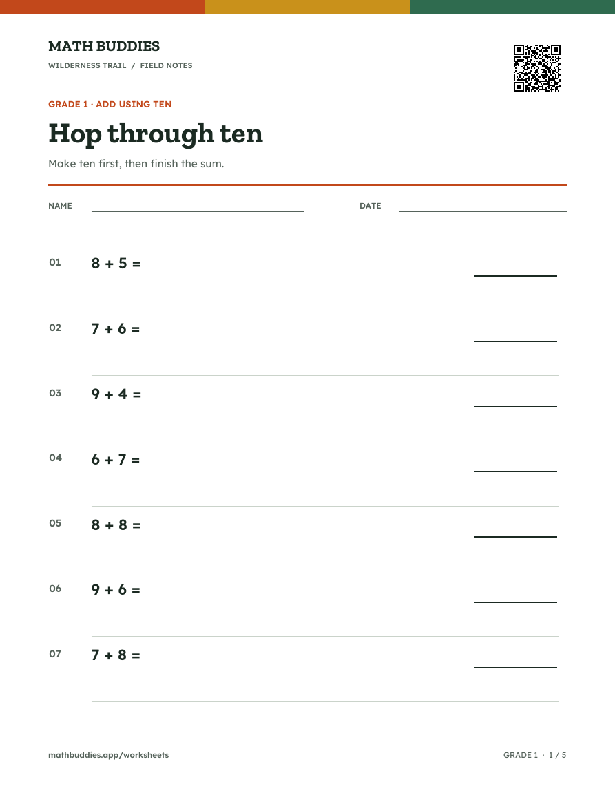 Preview of Add using ten worksheet