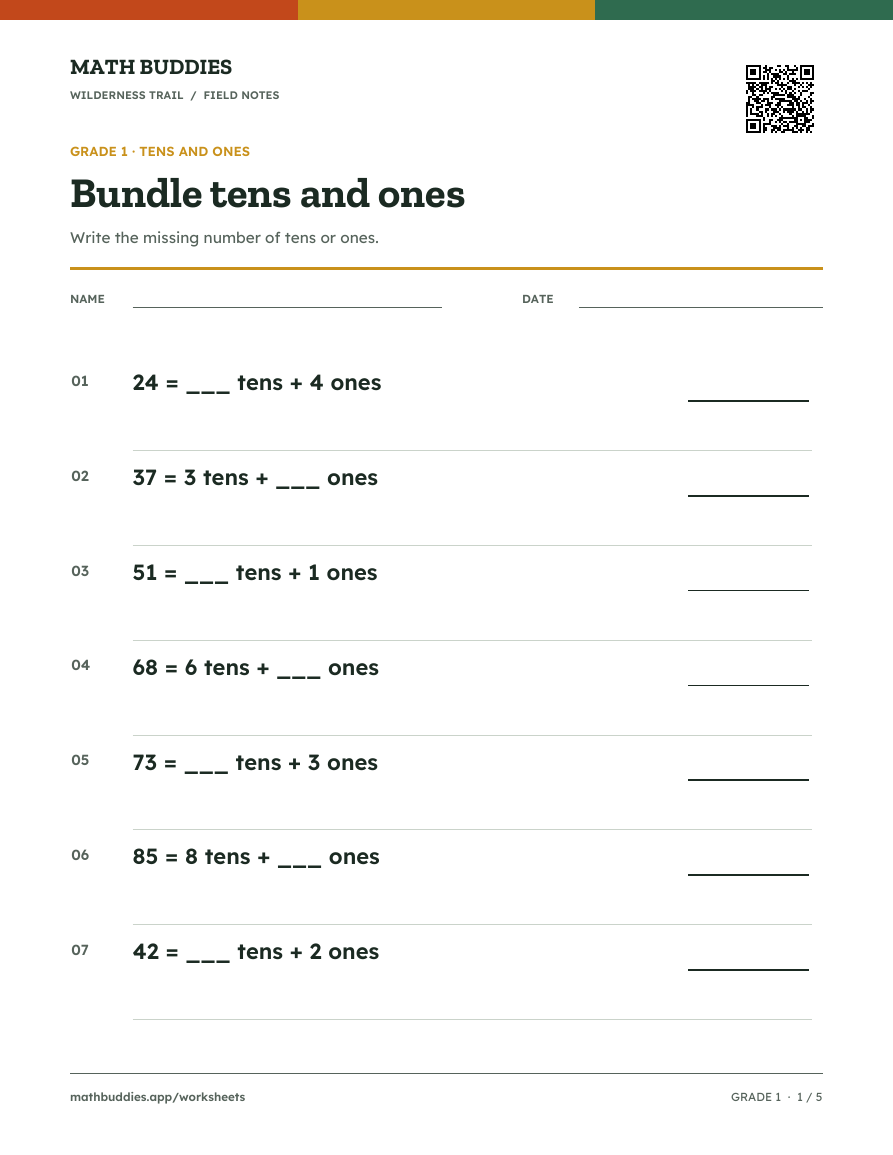 Preview of Tens and ones worksheet