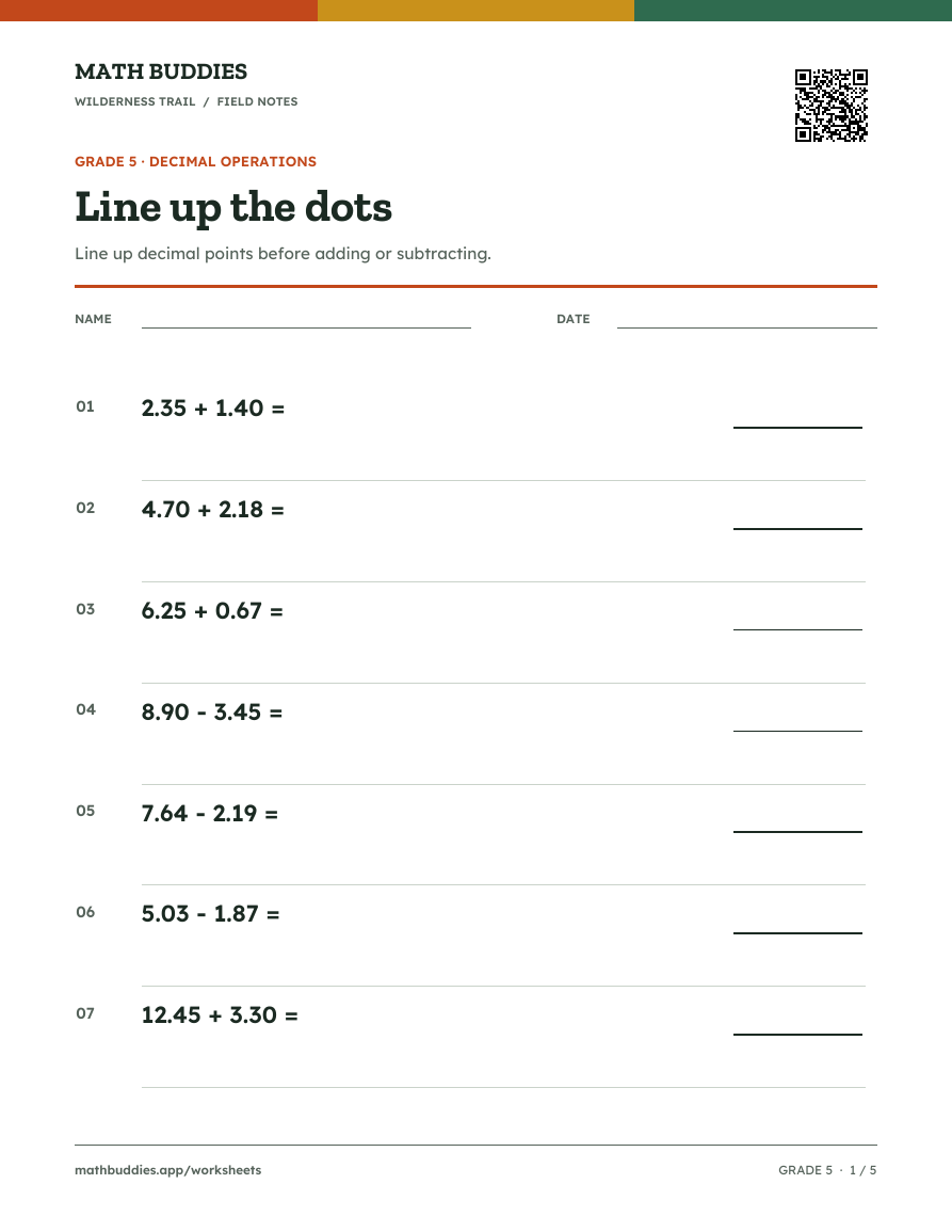 Preview of Decimal operations worksheet