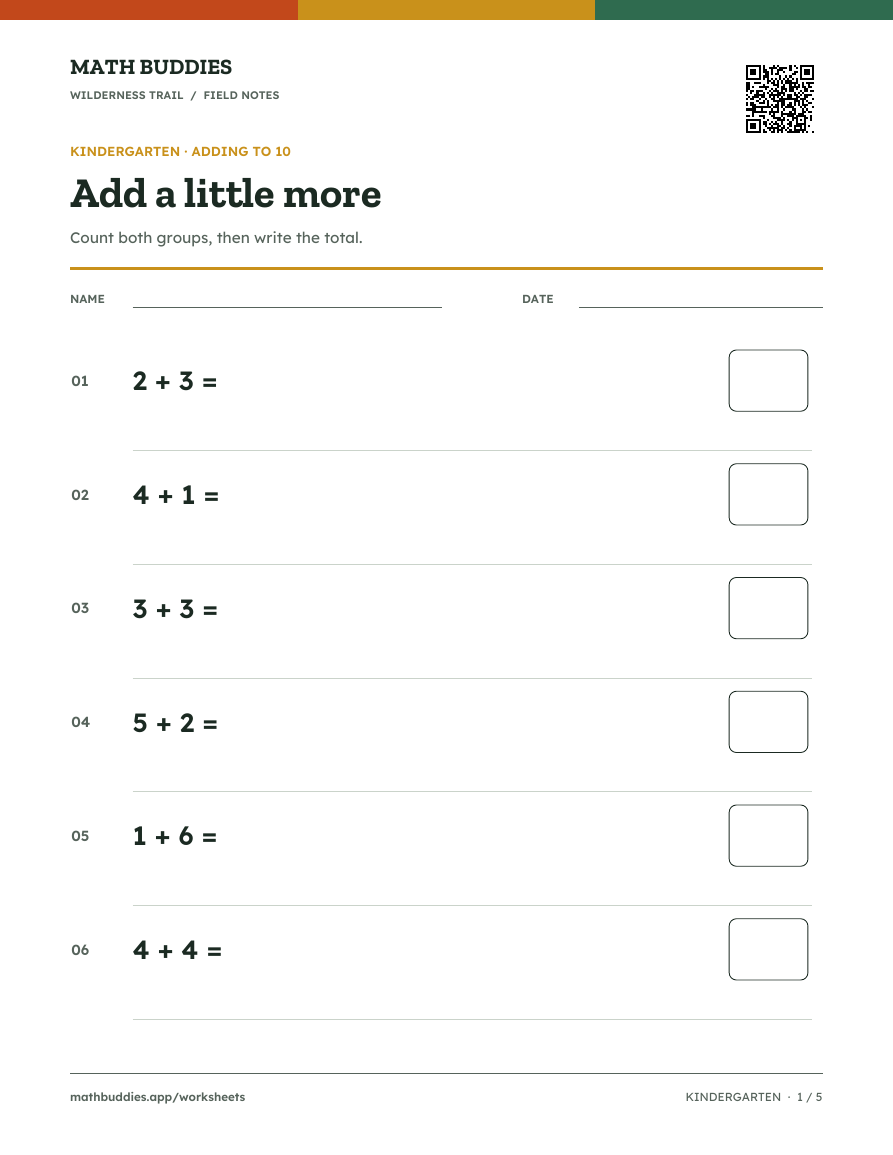 Preview of Adding to 10 worksheet