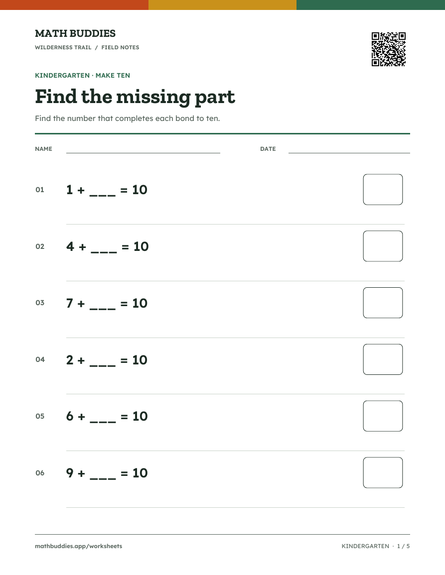 Preview of Make ten worksheet